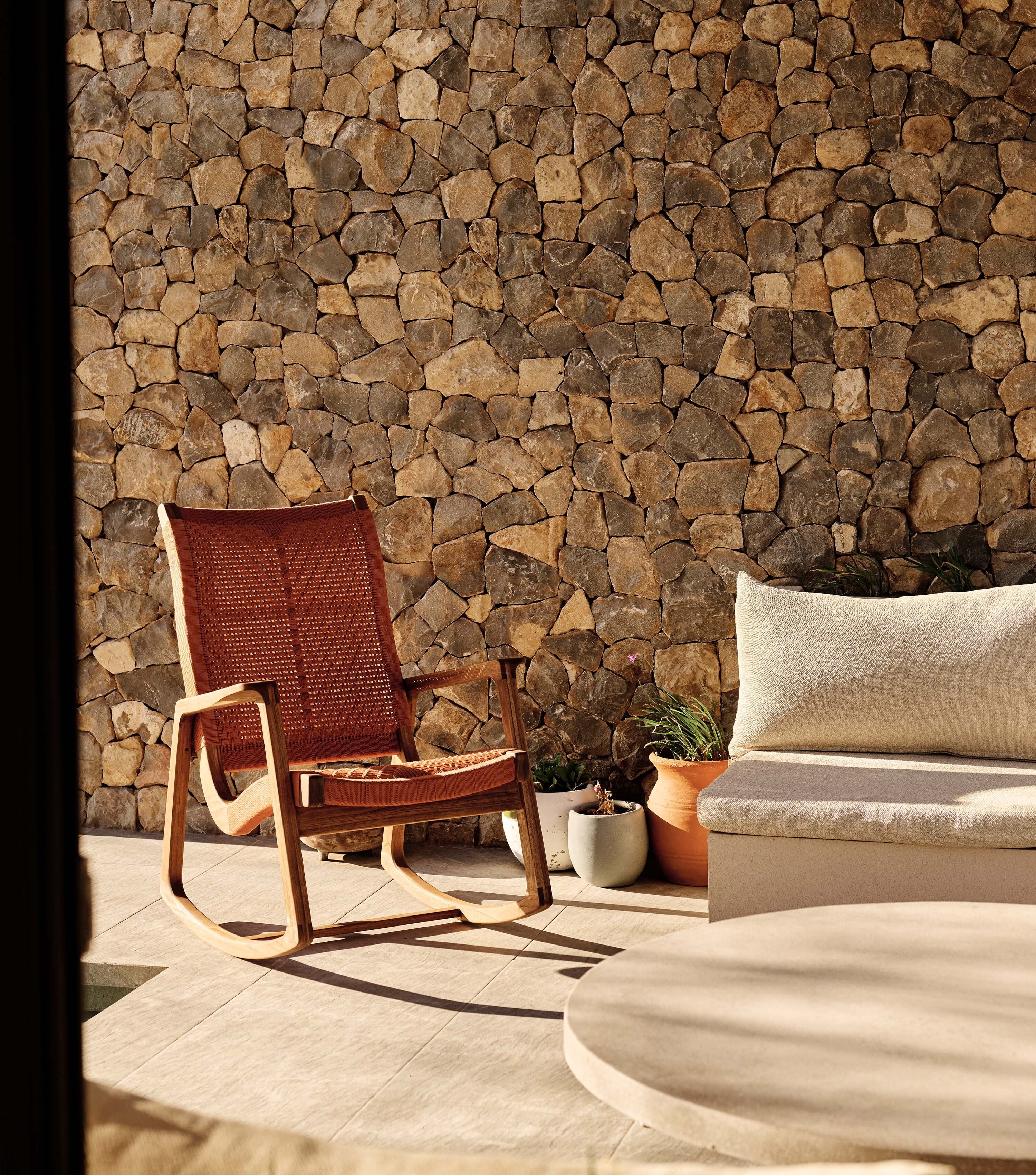 Arenal Outdoor Rocking Chair | Rust V Braided Cord - Image 3