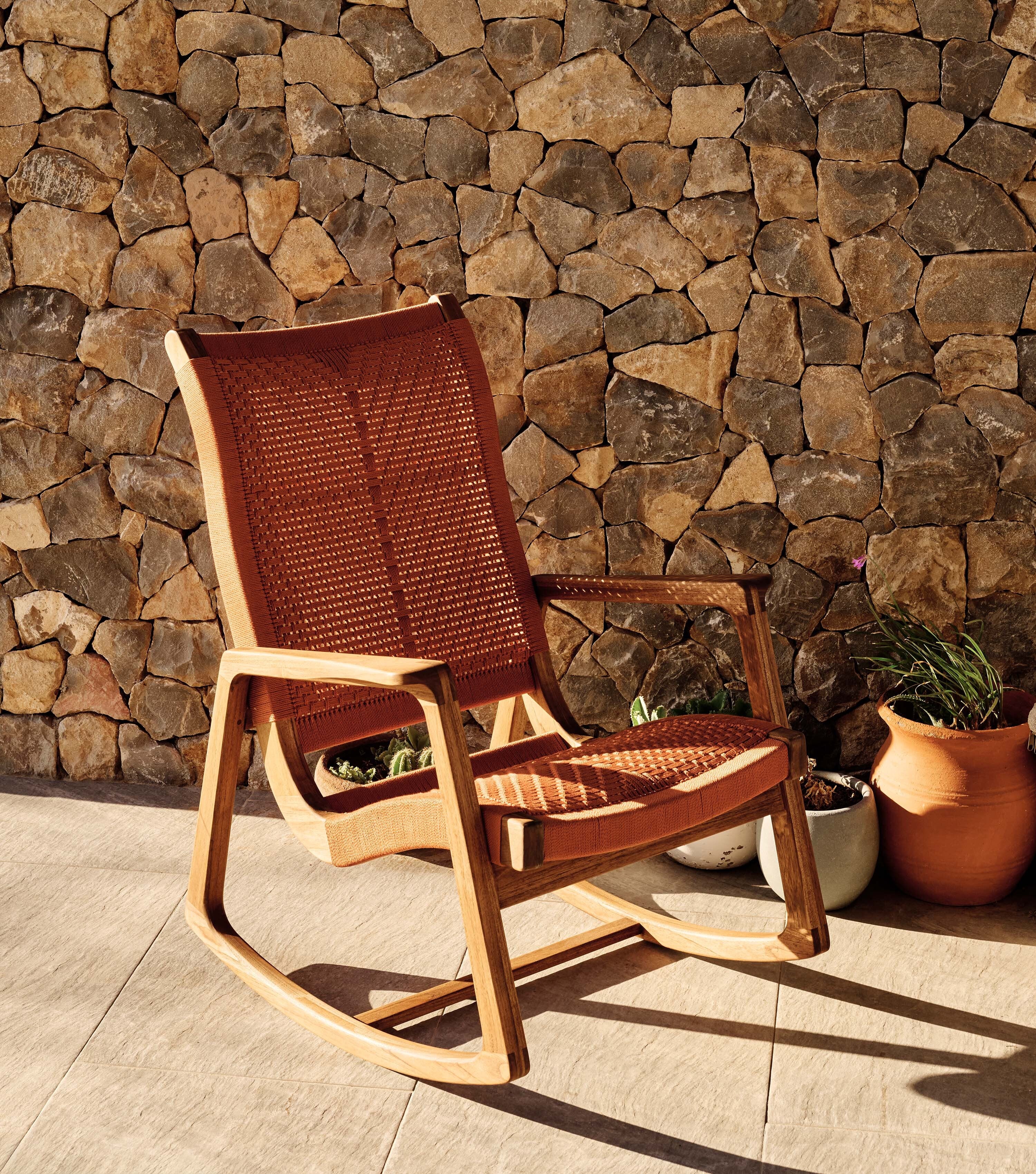 Arenal Outdoor Rocking Chair | Rust V Braided Cord - Image 4
