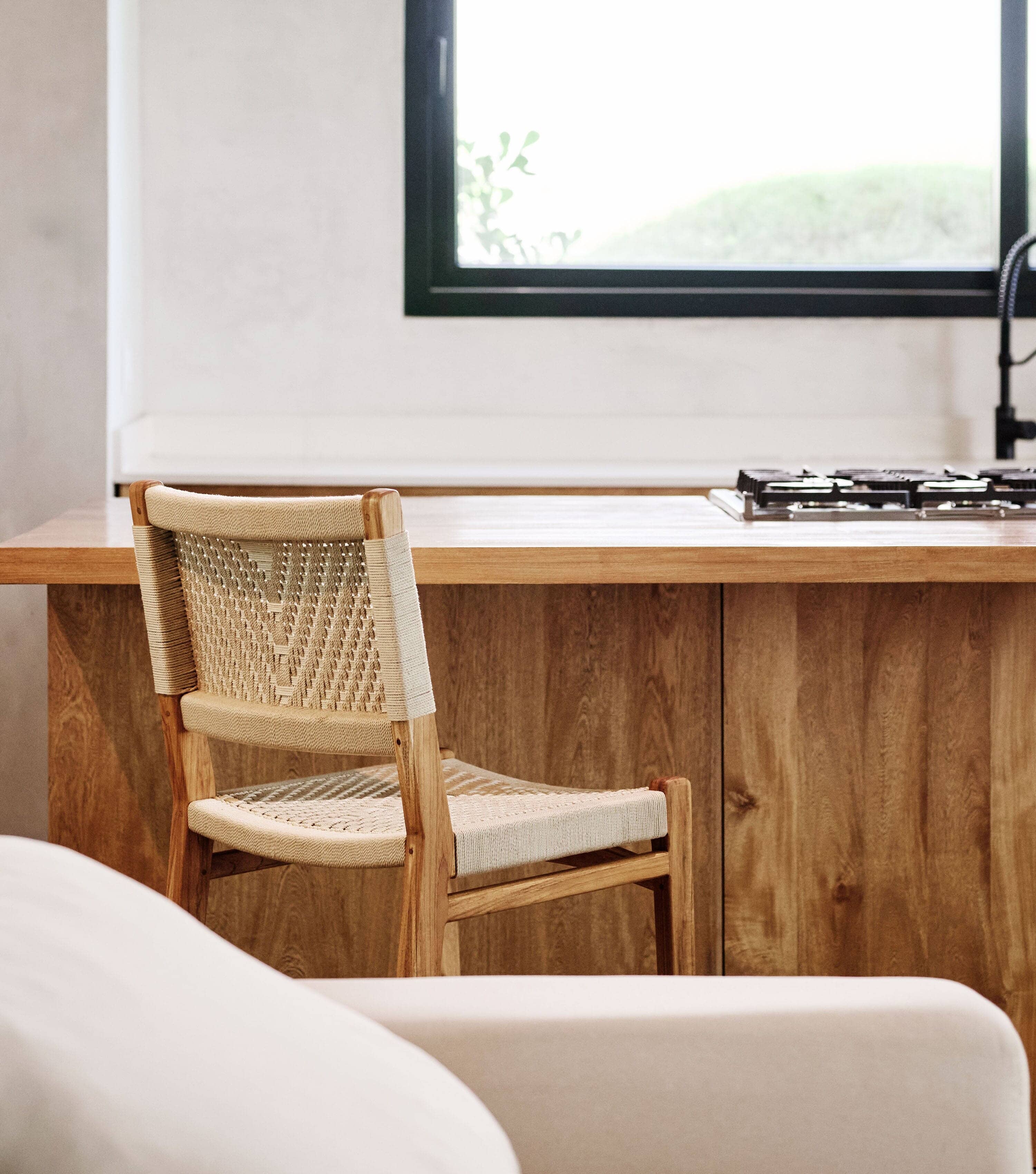 Chontales Barstool with Backrest | Naturaline V Braided Cord - Image 3