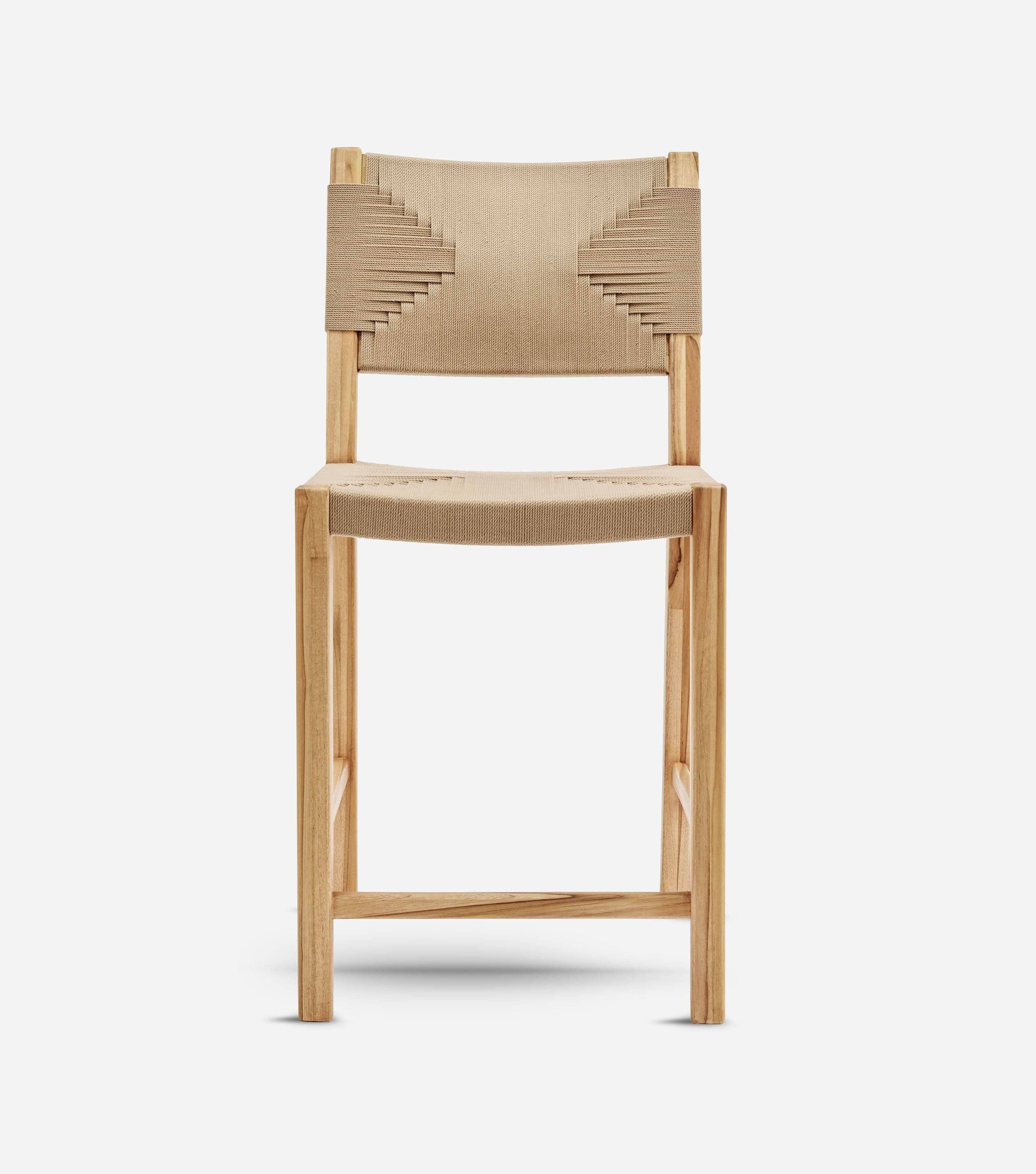 Monimbo Barstool with Backrest | Khaki Cross Braided Cord - Image 4